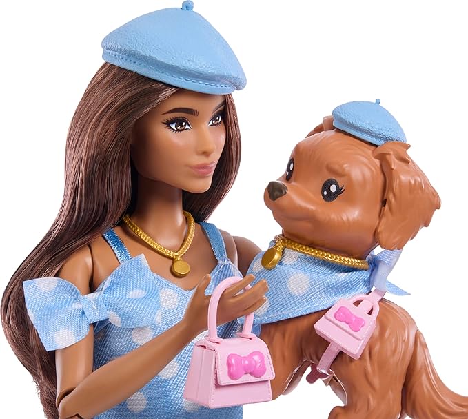 Barbie Twinning Looks Doll with Pet Dog in Matching Clothes & Accessories (JFP38)