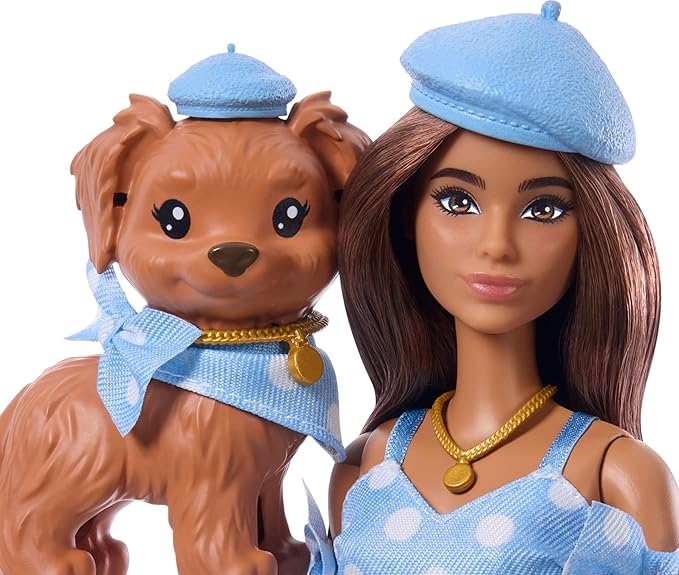 Barbie Twinning Looks Doll with Pet Dog in Matching Clothes & Accessories (JFP38)
