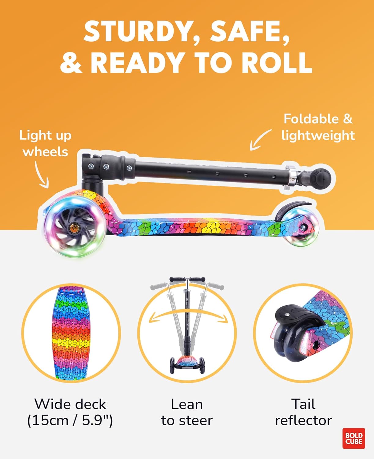 BOLDCUBE Big Fold | Three Wheel Scooter for Children | Crystal Rubix