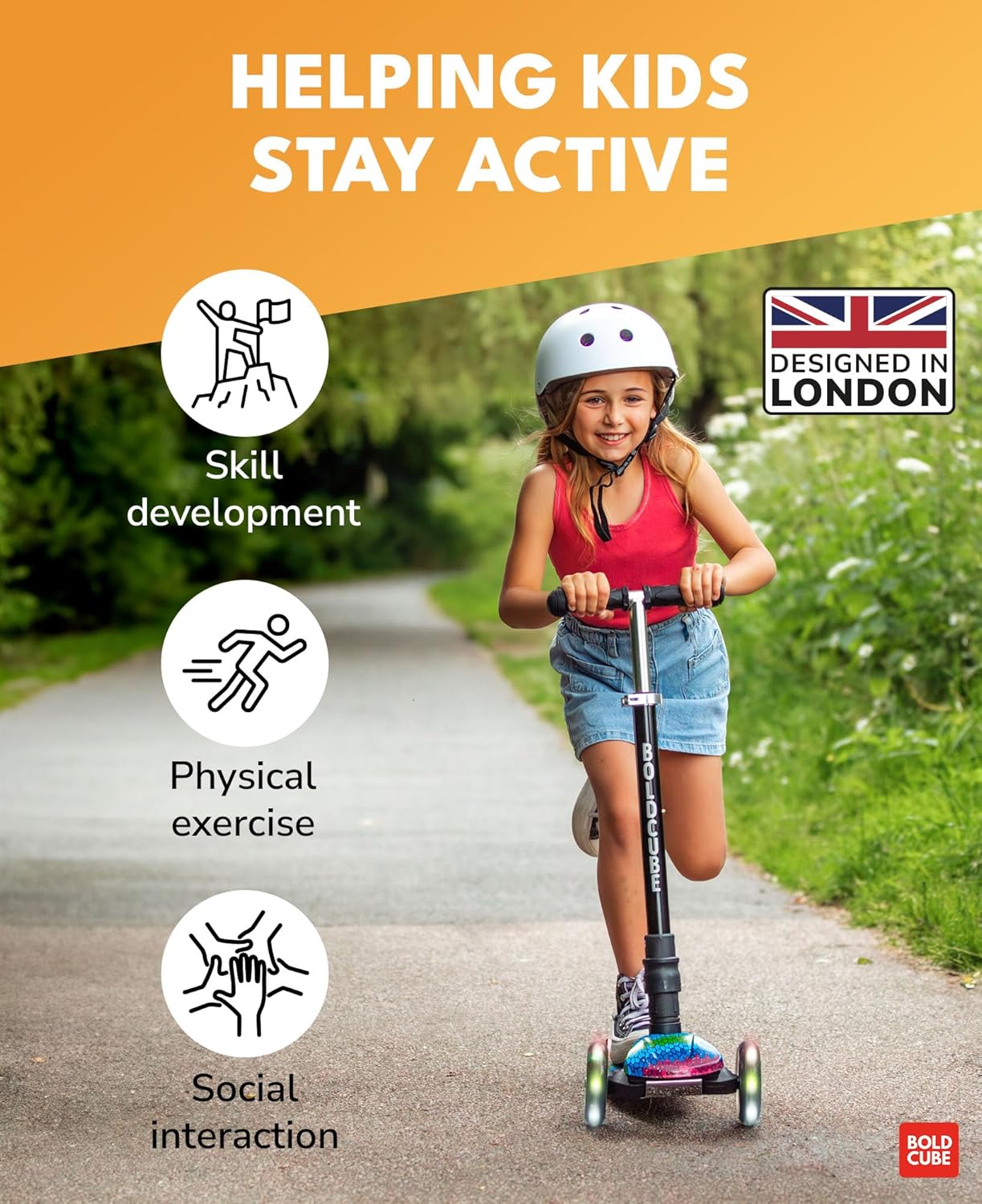 BOLDCUBE Big Fold | Three Wheel Scooter for Children | Crystal Rubix