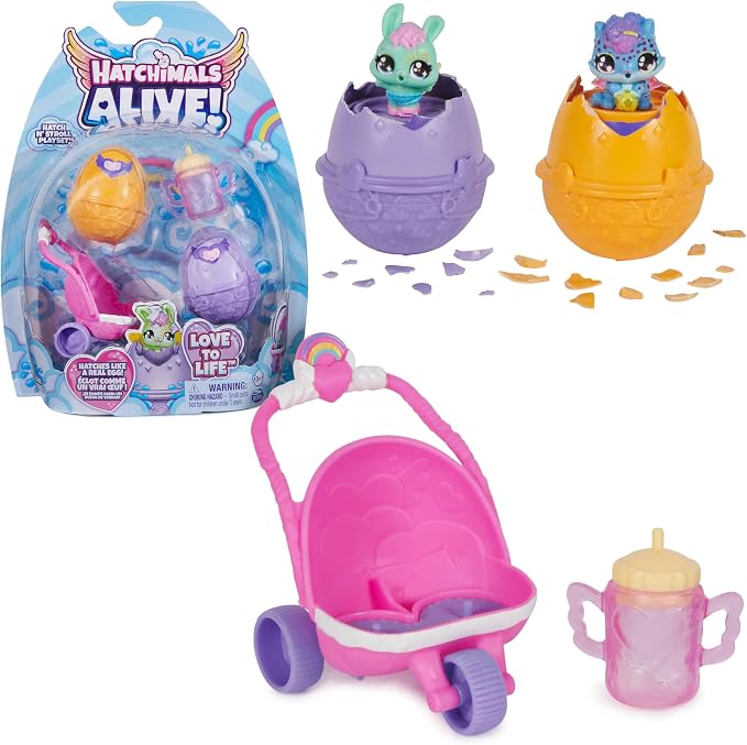 HATCHIMALS Alive, Hatch N’ Stroll Playset with Pushchair Toy