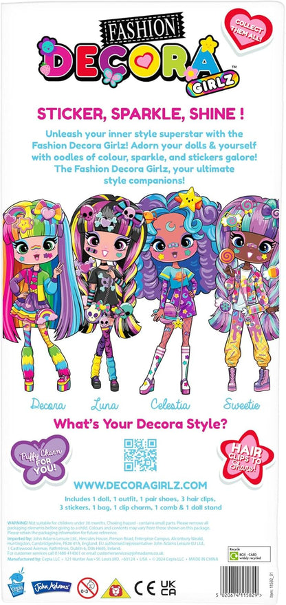 John Adams | Decora Girlz | Sticker ‘n’ Style 11" Collectable Fashion Doll - Luna