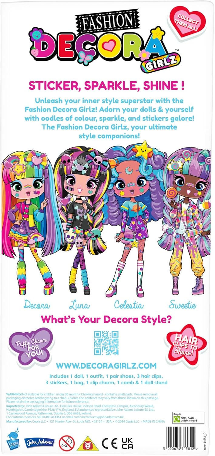 John Adams Decora Girlz | Sticker ‘n’ Style 11" Collectable Fashion Doll - Decora