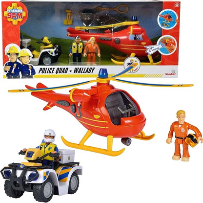 Simba Fireman Sam Set: Wallaby Helicopter + Police Quad & Figures