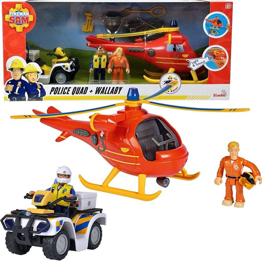 Simba Fireman Sam Set: Wallaby Helicopter + Police Quad & Figures