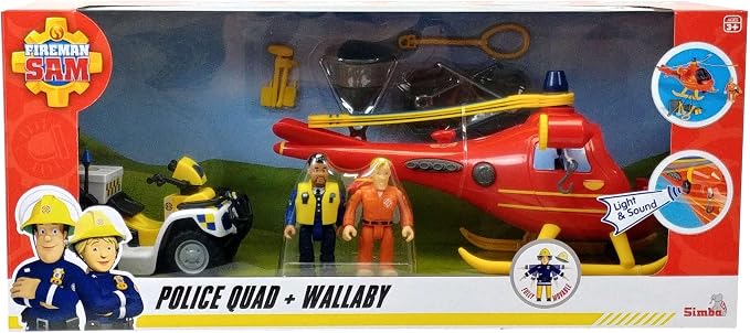 Simba Fireman Sam Set: Wallaby Helicopter + Police Quad & Figures