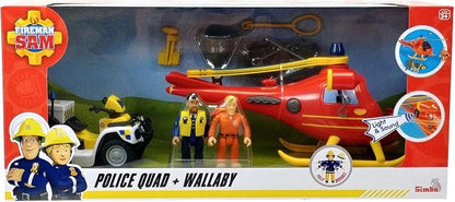 Simba Fireman Sam Set: Wallaby Helicopter + Police Quad & Figures