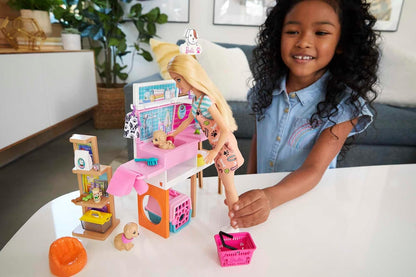 Barbie Doll and Pet Boutique Playset with 4 Pets, Color-Change Grooming (GRG90)