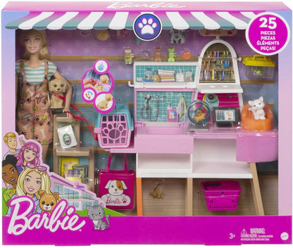 Barbie Doll and Pet Boutique Playset with 4 Pets, Color-Change Grooming (GRG90)