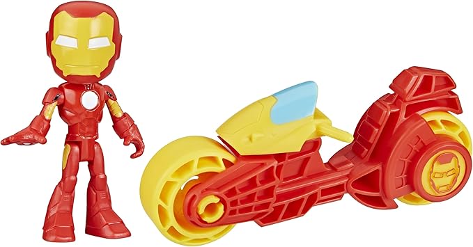 Marvel Spidey and His Amazing Friends, Iron Man Action Figure & Toy Motorcycle Playset