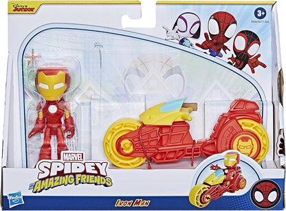 Marvel Spidey and His Amazing Friends, Iron Man Action Figure & Toy Motorcycle Playset