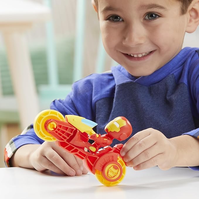 Marvel Spidey and His Amazing Friends, Iron Man Action Figure & Toy Motorcycle Playset