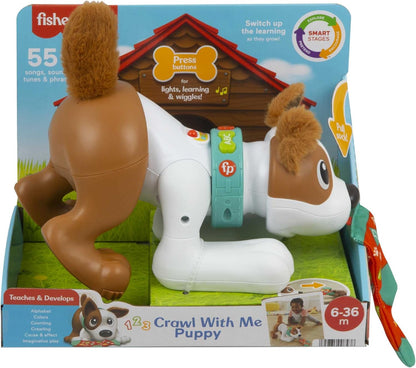 Fisher-Price 123 Crawl With Me Puppy, Electronic Dog Infant Crawling Toy (HHH14)
