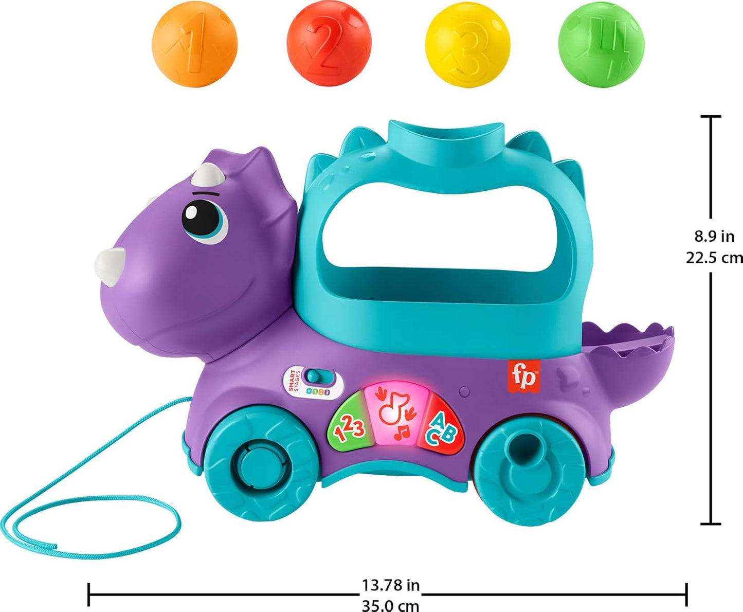 Fisher-Price Toddler Learning Toy Poppin’ Triceratops Dinosaur Pull-Along Ball Popper