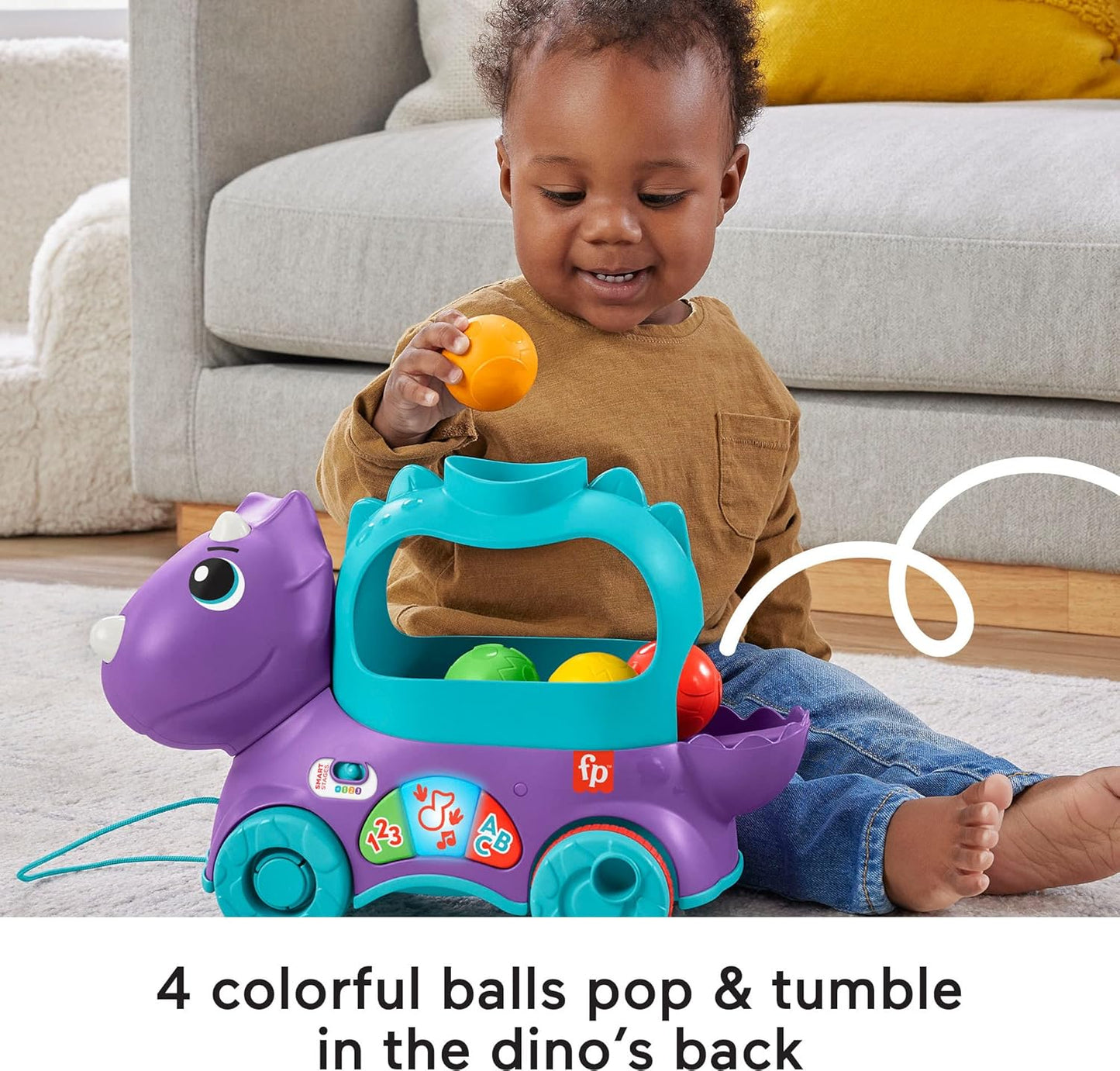 Fisher-Price Toddler Learning Toy Poppin’ Triceratops Dinosaur Pull-Along Ball Popper