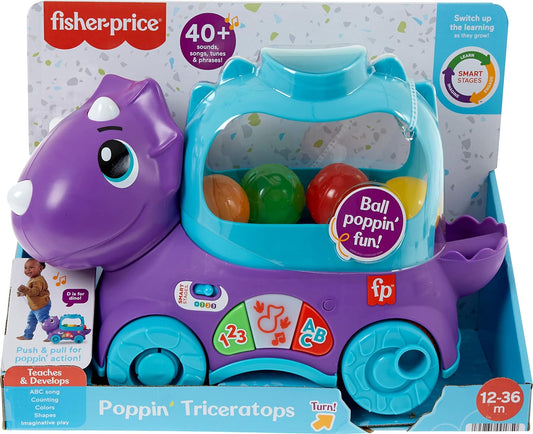 Fisher-Price Toddler Learning Toy Poppin’ Triceratops Dinosaur Pull-Along Ball Popper