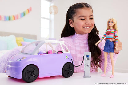 Barbie Car, Kids Toys, “Electric Vehicle” with Charging Station and Plug (HJV36)