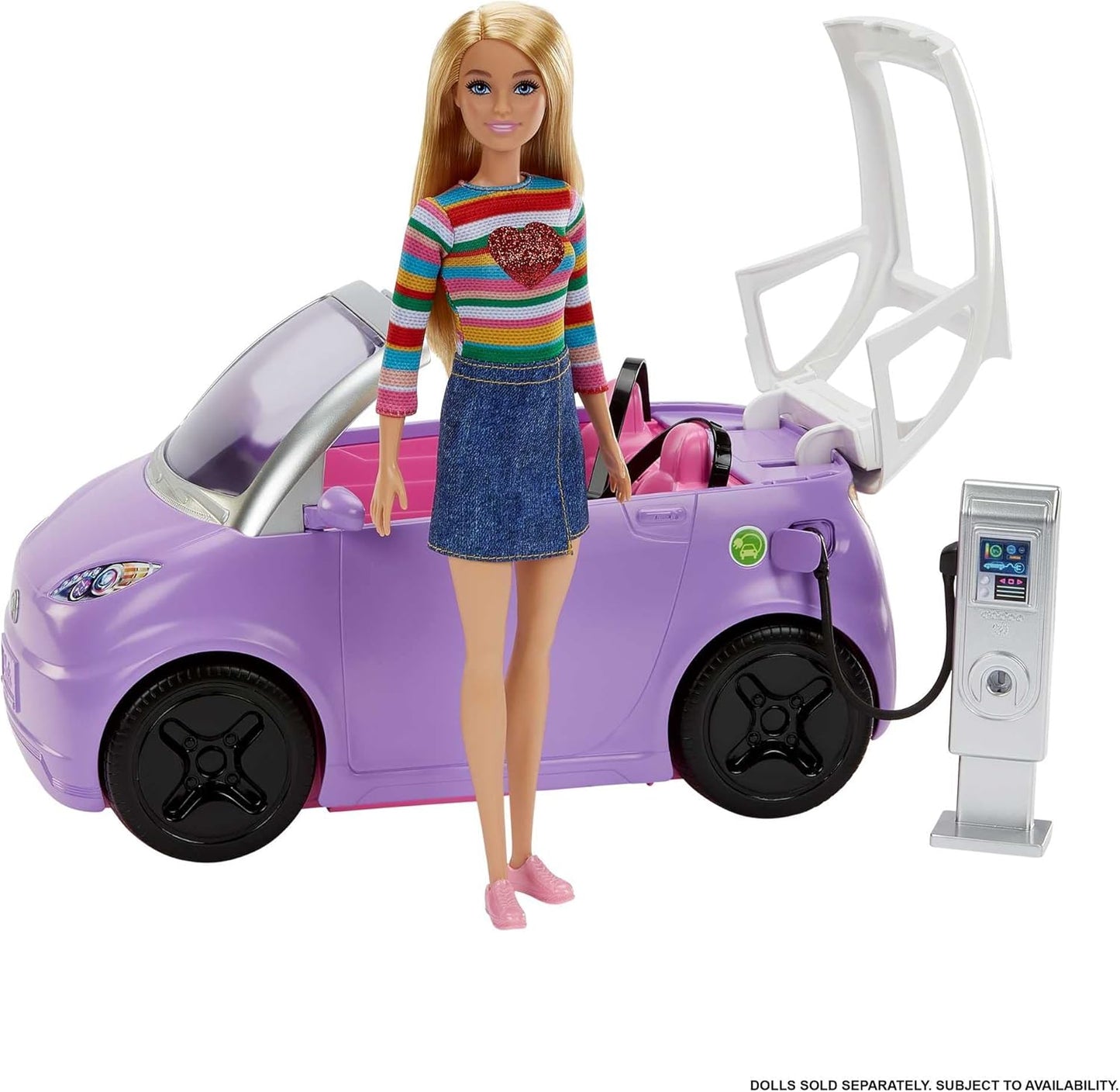Barbie Car, Kids Toys, “Electric Vehicle” with Charging Station and Plug (HJV36)
