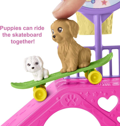 Barbie Chelsea Doll & Skate Park Playset with 2 Puppies, Skate Ramp (HJY35)