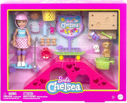 Barbie Chelsea Doll & Skate Park Playset with 2 Puppies, Skate Ramp (HJY35)