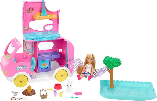 Barbie Camper, Chelsea 2-in-1 Playset with Small Doll (HNH90)