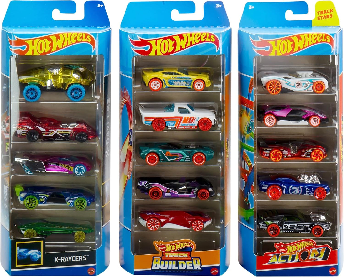 Hot Wheels 15 Vehicle Bundle Set, 3 Track-Themed Packs of 5 1:64 Scale Vehicles, HNM04