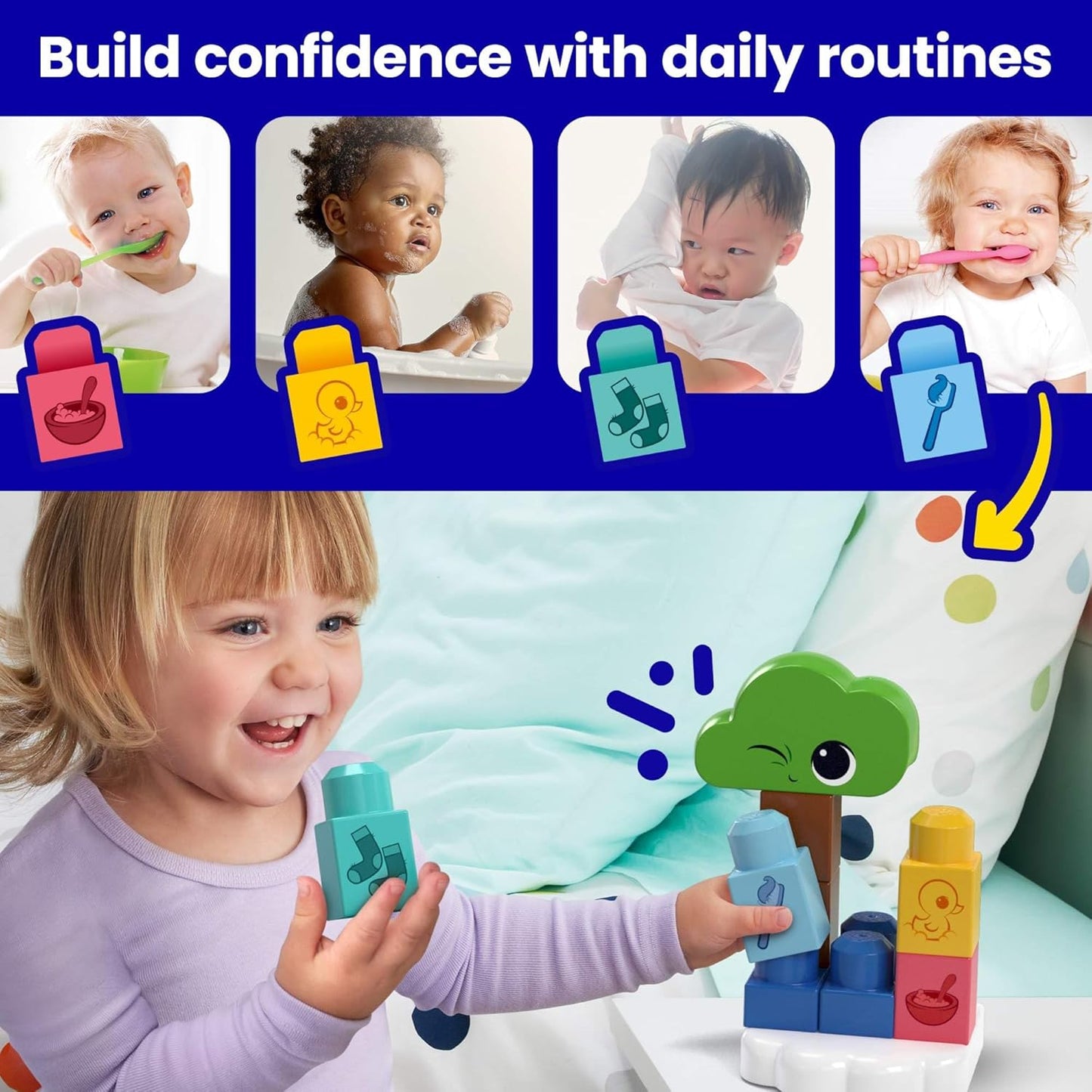 MEGA BLOKS Fisher-Price Toddler Building Blocks Toy, Rise & Snooze Night Light with 30 Pieces, Sound and Light Effects, Star Projector, Ages 1+ Years, HTH43