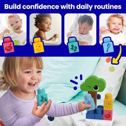 MEGA BLOKS Fisher-Price Toddler Building Blocks Toy, Rise & Snooze Night Light with 30 Pieces, Sound and Light Effects, Star Projector, Ages 1+ Years, HTH43