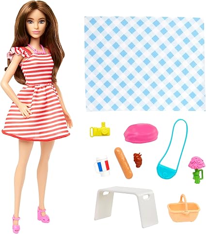 Barbie Pink Passport Paris Doll Set With Clothes & Picnic Accessories (HWH99)