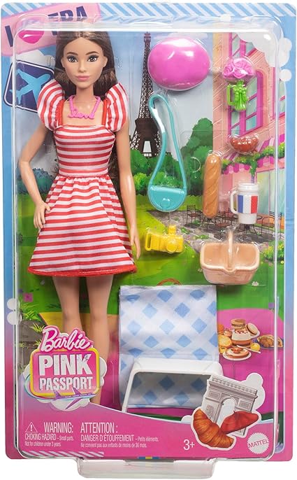 Barbie Pink Passport Paris Doll Set With Clothes & Picnic Accessories (HWH99)