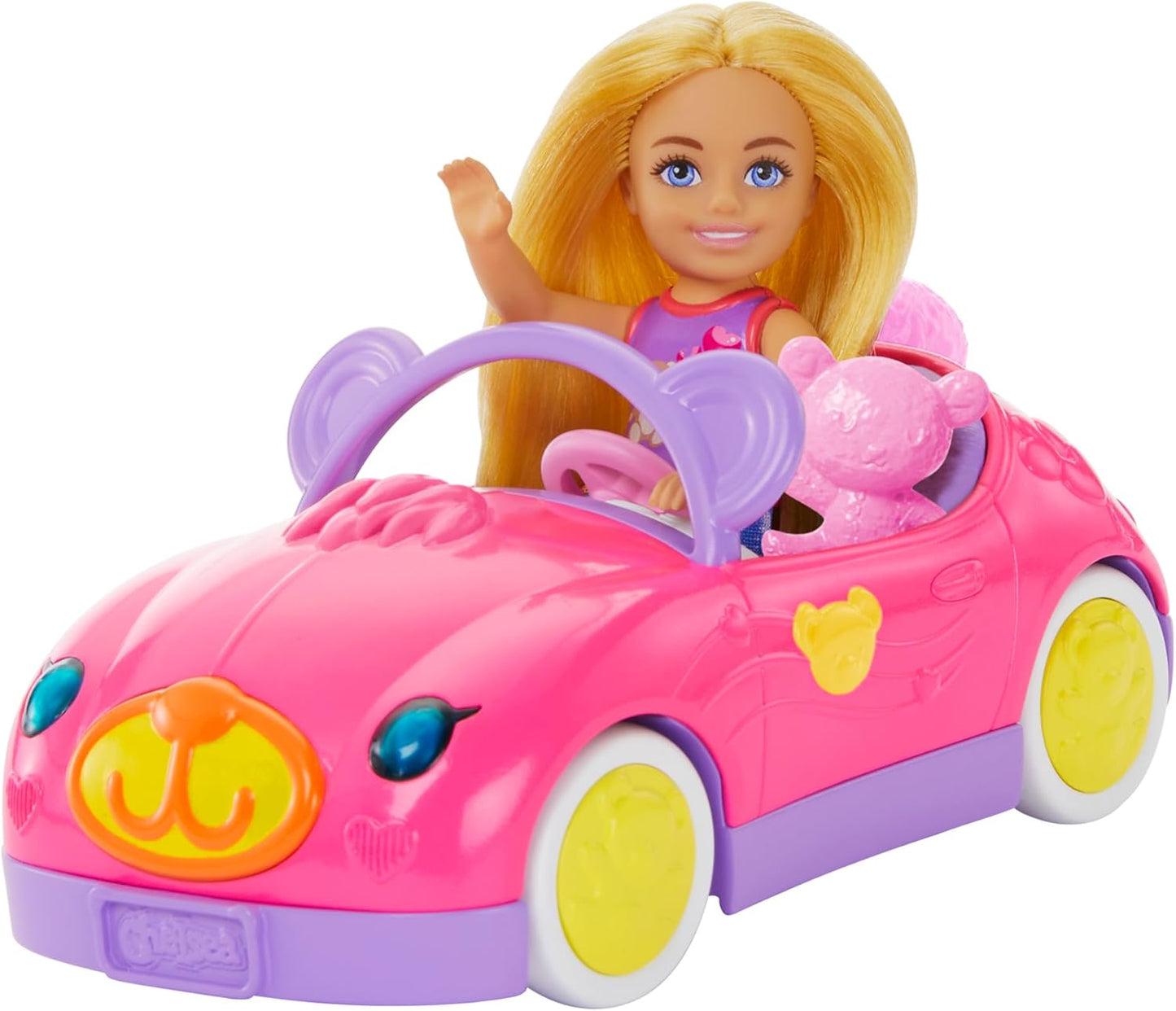 Barbie Chelsea Toy Car Set with Bear-Themed Convertible & Teddy Bear Accessory (HXN05)