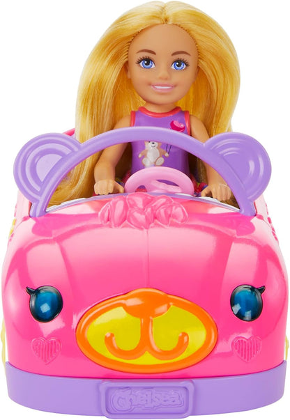 Barbie Chelsea Toy Car Set with Bear-Themed Convertible & Teddy Bear Accessory (HXN05)