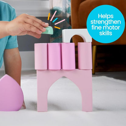 Fisher-Price Wood Toddler Toy Castle Block Set, 28 Wooden Pieces for Stacking Developmental Play (HXT80)