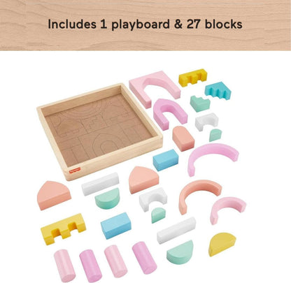 Fisher-Price Wood Toddler Toy Castle Block Set, 28 Wooden Pieces for Stacking Developmental Play (HXT80)