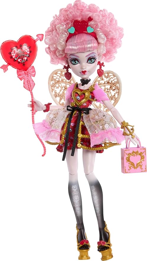 Monster High Scary Sweet Birthday Doll, Cupid Asteria in Pink and Red Party Dress