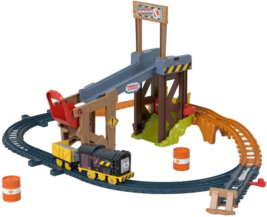 Thomas & Friends Motorized Toy Train Set Diesel’s Lift & Load Construction with Track & Cargo JBW20