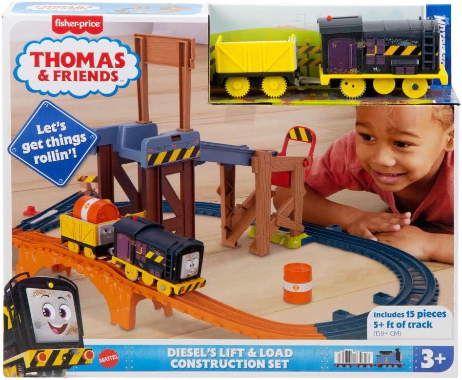 Thomas & Friends Motorized Toy Train Set Diesel’s Lift & Load Construction with Track & Cargo JBW20