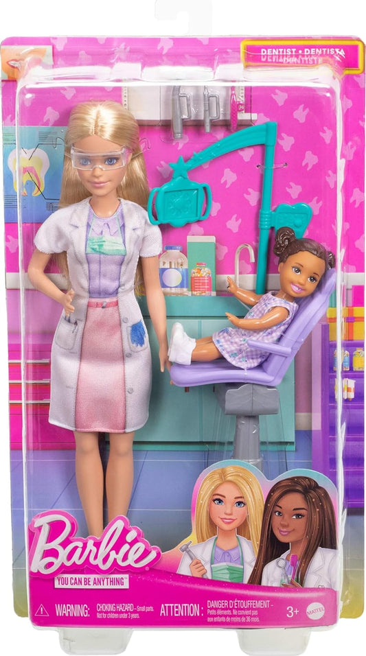 Barbie Dentist Doll with Blonde Fashion with Blue Dress and Lab Coat, 1 Kid, Medical Doctor Furniture & Accessories, JCR74
