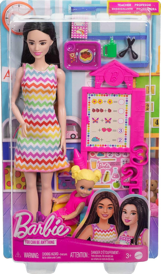 Barbie Teacher Doll With Brunette Fashion Doll, 1 Toddler Doll, & Teaching Accessories JCR76