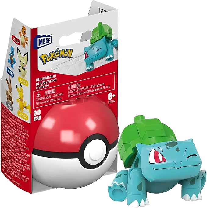 Pokemon Mega Construx Poke Ball 30-Piece Building Set | Bulbasaur