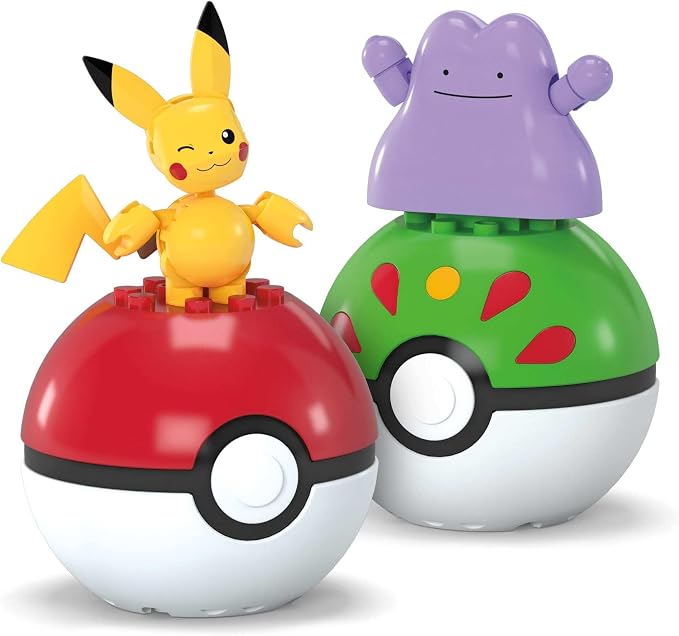 MEGA Pokémon Action Figure Building Toys Set, Poké Ball 2-Pack, Pikachu and Ditto with 42 Pieces, for Kids, JCT43