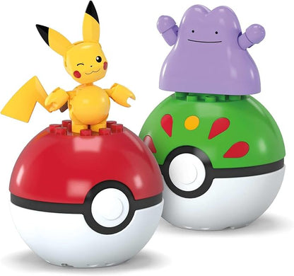 MEGA Pokémon Action Figure Building Toys Set, Poké Ball 2-Pack, Pikachu and Ditto with 42 Pieces, for Kids, JCT43