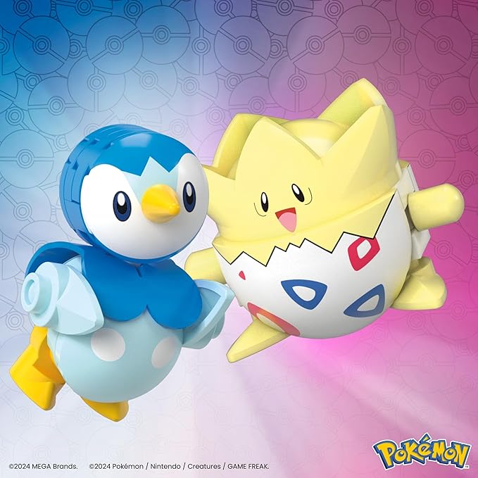MEGA Pokémon Action Figure Building Toys Set, Poké Ball 2-Pack, Togepi and Piplup with 41 Pieces, for Kids, JCT44