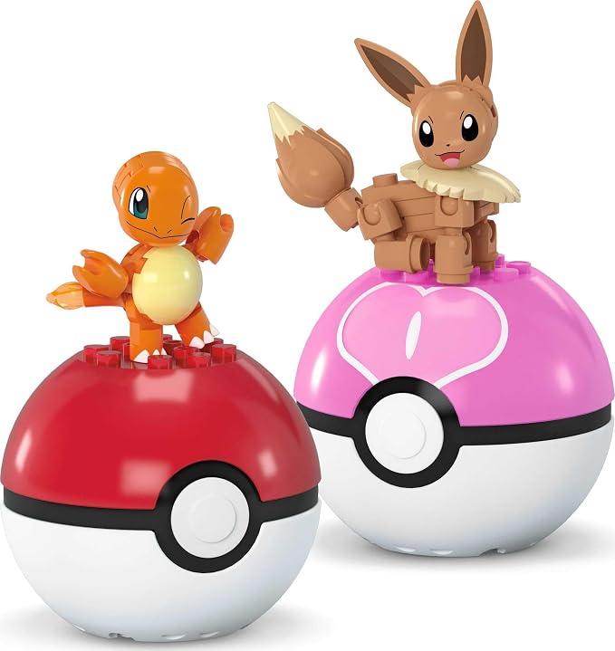 MEGA Pokémon Action Figure Building Toys Set, Poké Ball 2-Pack, Charmander and Eevee with 40 Pieces, for Kids, JCR81