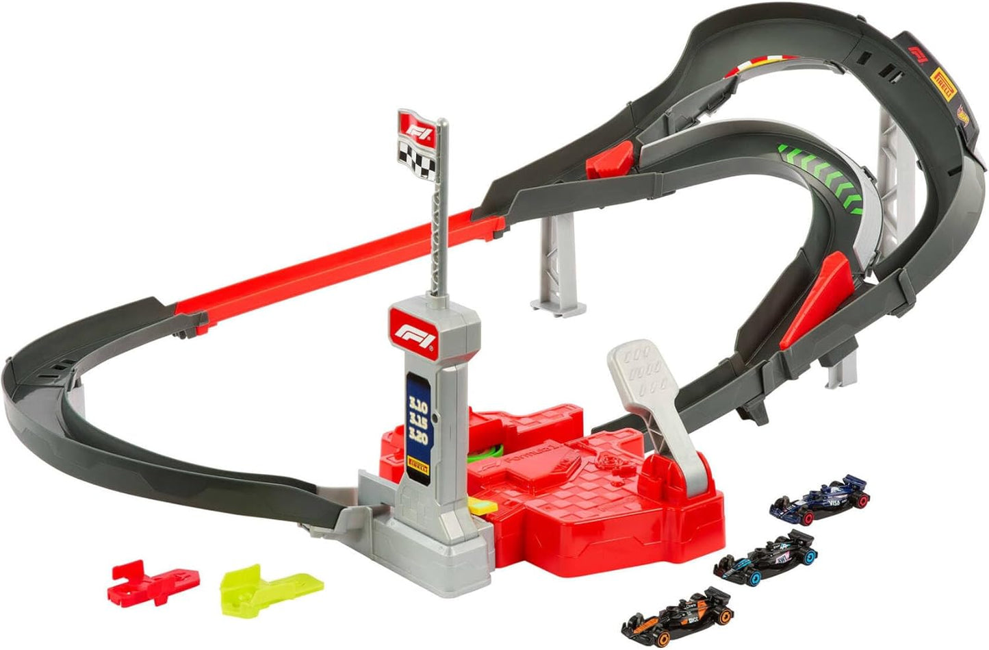 Hot Wheels Toy Car Track Set, 3 Formula 1 Die-Cast Vehicles in 1:64 Scale: McLaren F1 Team, Alpine & VCARB, Sprint Race Circuit (JDY15)