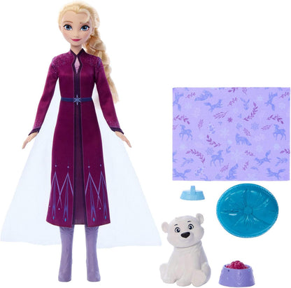 Mattel Disney Frozen Elsa Fashion Doll & Bear Cub Figure with 4 Accessories Including Animal Bed & Blanket JFG16