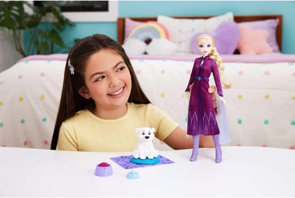 Mattel Disney Frozen Elsa Fashion Doll & Bear Cub Figure with 4 Accessories Including Animal Bed & Blanket JFG16