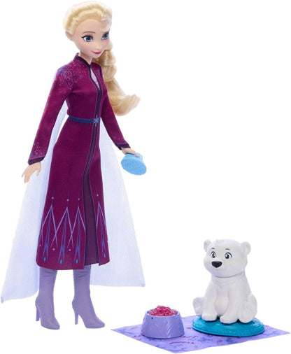 Mattel Disney Frozen Elsa Fashion Doll & Bear Cub Figure with 4 Accessories Including Animal Bed & Blanket JFG16