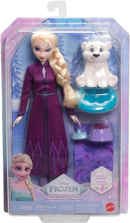 Mattel Disney Frozen Elsa Fashion Doll & Bear Cub Figure with 4 Accessories Including Animal Bed & Blanket JFG16