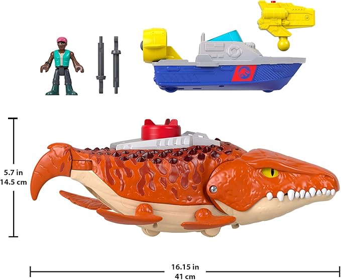 Fisher-Price Imaginext Jurassic World Rebirth Aquachomp Chase Mosasaurus 18-inch Dinosaur Toy